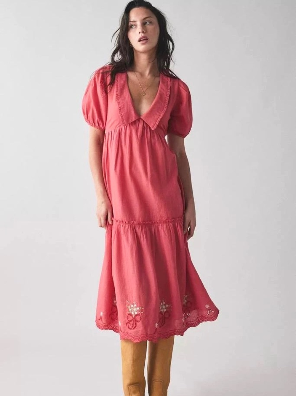Urban Outfitters Kimchi Blue Hunter floral embroidered cutout midi dress size L